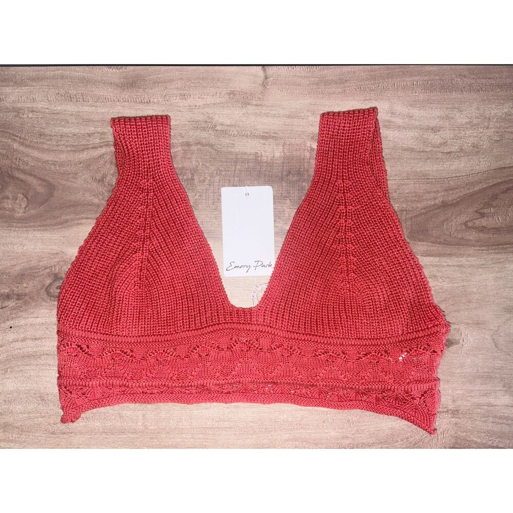 NWT Emory Park Rust Crochet Knit Bralette Top Size L